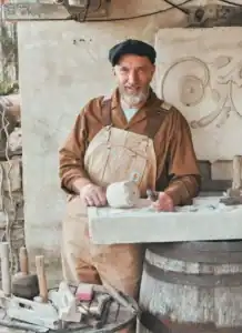 Author Andrew Ziminski in his stone masonry work.
