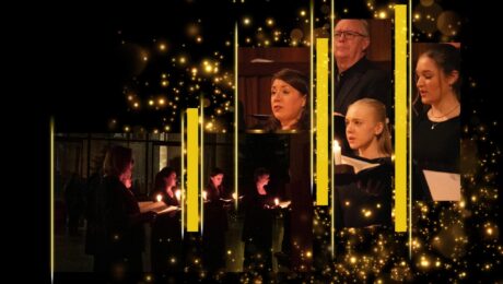 A group of singers performing by candelight