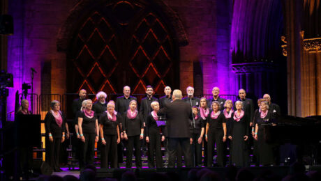 A choir stand on stage in Lichfield Cathedral