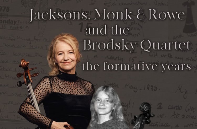 Jacky with cello pictured now and as a child